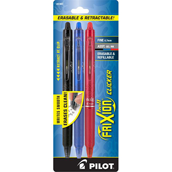 BOLIGRAFO FRIXION CLICKER COLORES SURTIDOS NEGRO , AZUL, ROJO FINO BLISTER C/3