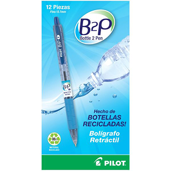 Bolígrafo retráctil Bottle to Pen Ball Point (B2P BP), tinta base aceite color azul, punto fino (0.7 mm.)