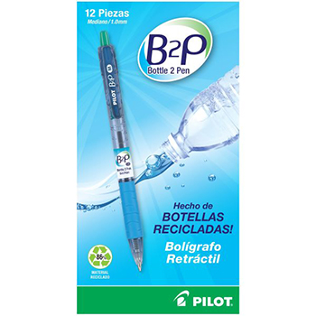 Bolígrafo retráctil Bottle to Pen Ball Point (B2P BP), tinta base aceite color verde, punto mediano (1.0 mm.)