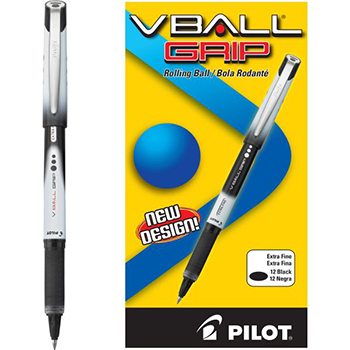 Bolígrafo Vball Grip, color negro, punto extra fino (0.5 mm.)