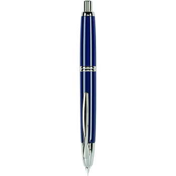 Pluma fuente retráctil Vanishing Point, sin tapa, con un diseño exclusivo, patentado y fabricado con los mas finos materiales; tinta líquida color azul, cuerpo color azul, acentos color rodio, punto mediano, estuche con 1 pluma, convertidor y cartucho