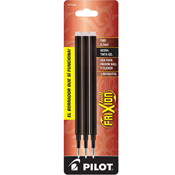 Repuesto para bolígrafos Frixion Ball y Clicker (FX7R), tinta gel termosensitiva color negro, punto fino (0.7 mm.), blíster con 3 piezas