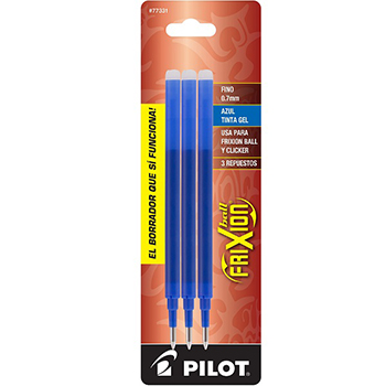 Repuesto para bolígrafos Frixion Ball y Clicker (FX7R), tinta gel termosensitiva color azul, punto fino (0.7 mm.), blíster con 3 piezas